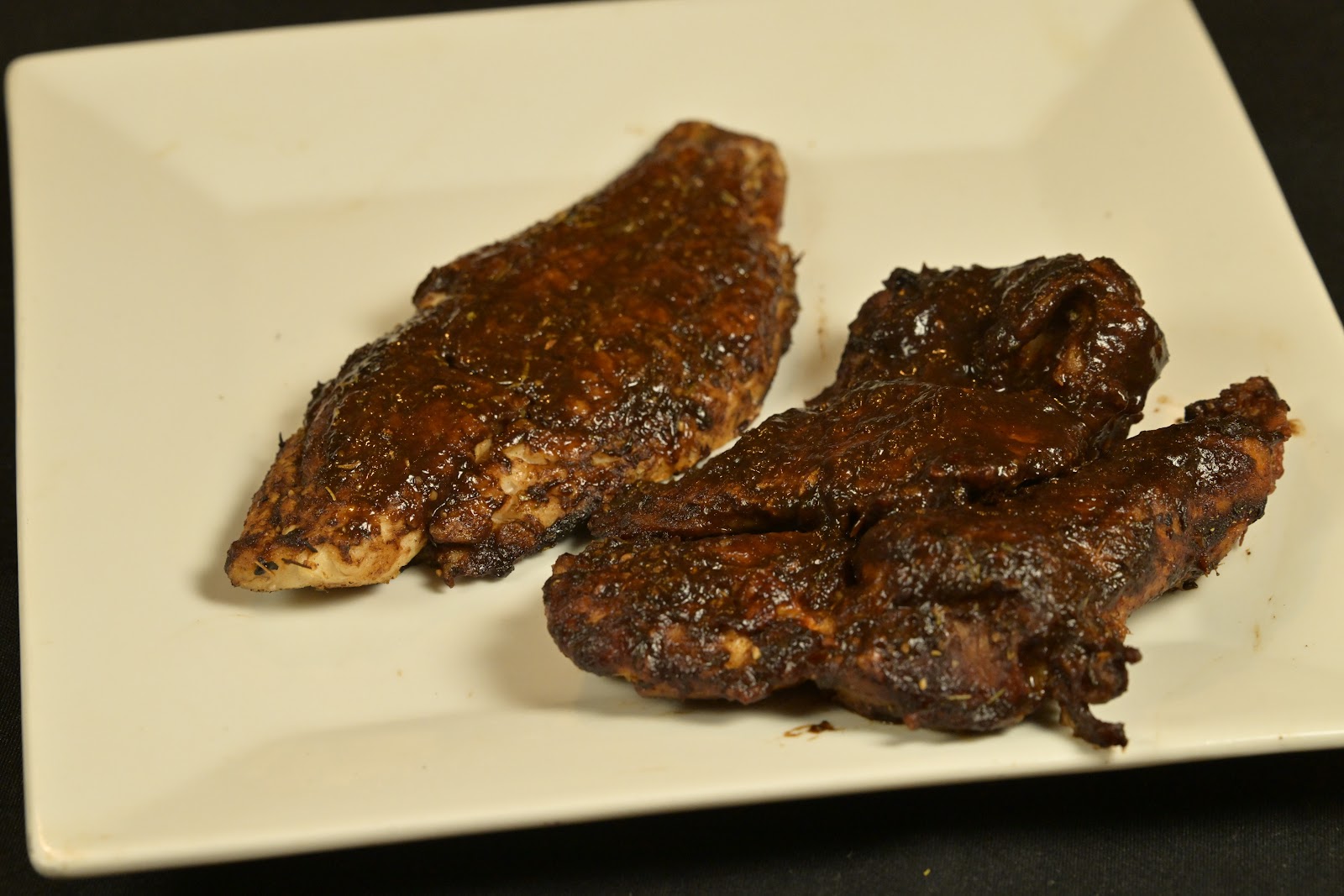 Two blackened jerk fish fillets